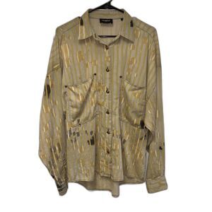 The Kooples Women Shirt Collared Long Sleeve Button Up Yellow Striped Tie Dye 3